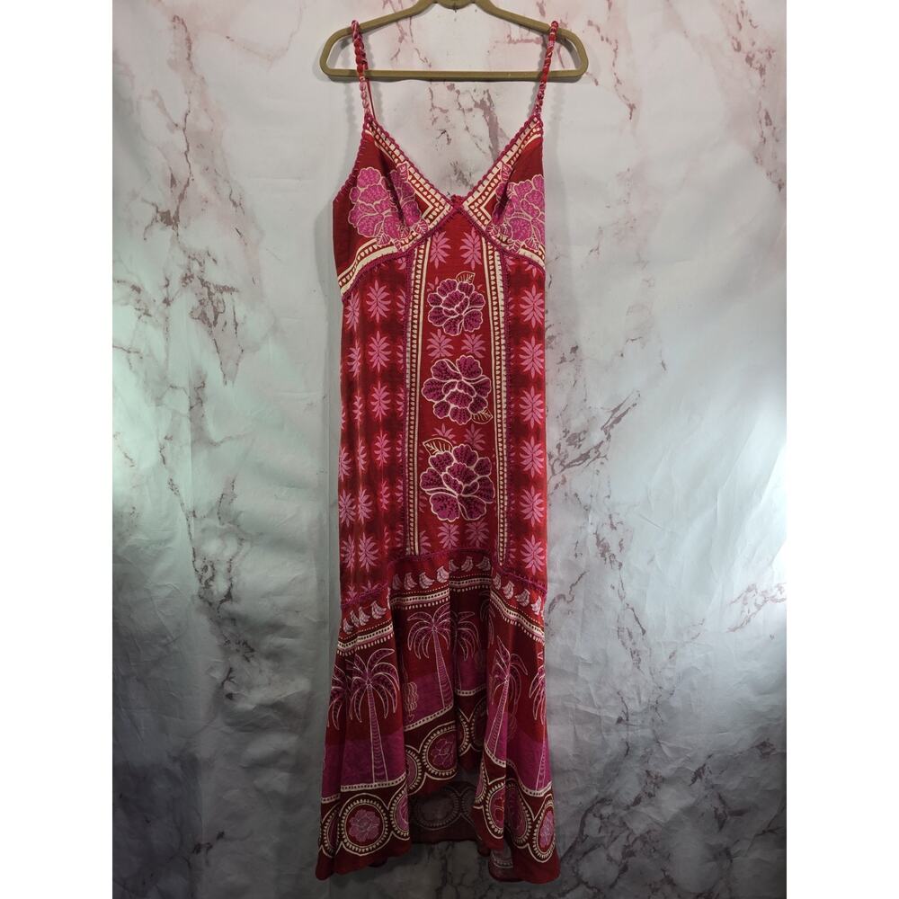 Farm Rio Dress Womens XL Linen Red Pink Summer Sunrise Tank Maxi - Picture 2 of 15